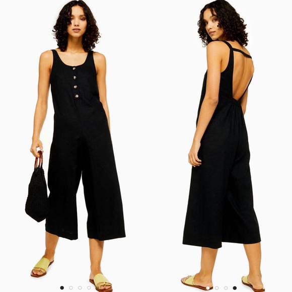 Topshop Pants - Topshop linen rich drop back wide leg jumpsuit